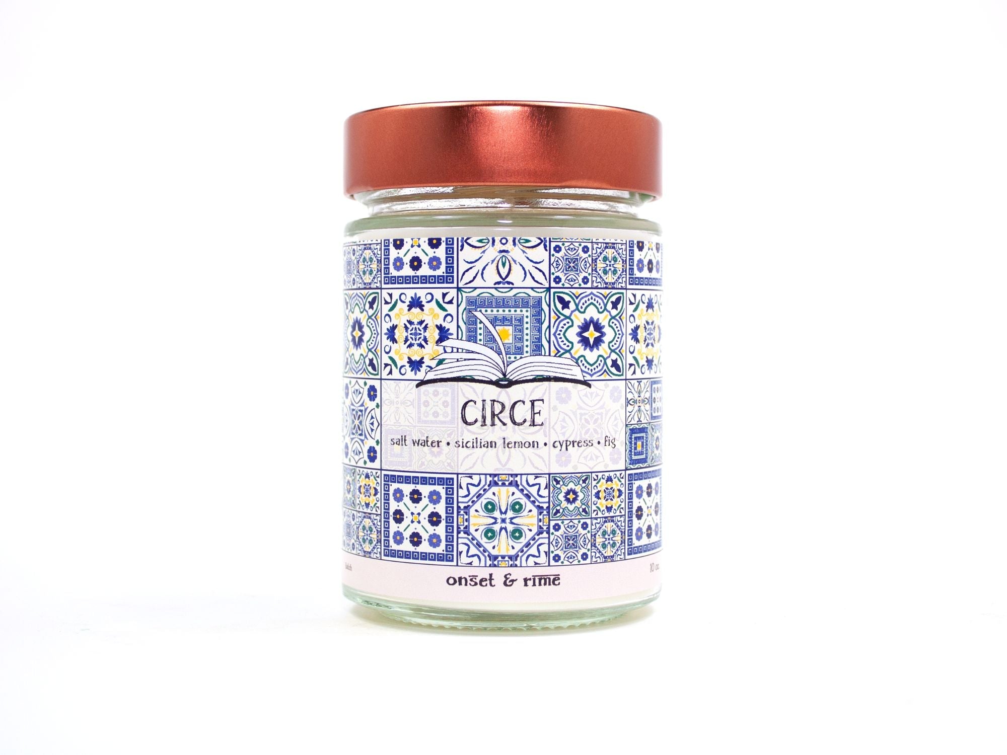 Onset & Rime lemon, cypress scented candle called 